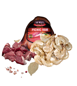 Top Meats Boneless Picnic Ham, 1 Pack of 21/25 Peeled and Deveined Shrimp and 10 Lb Mutton